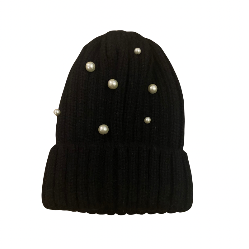 đź”” Upcycled Pearl-Studded Black Knit Beanie