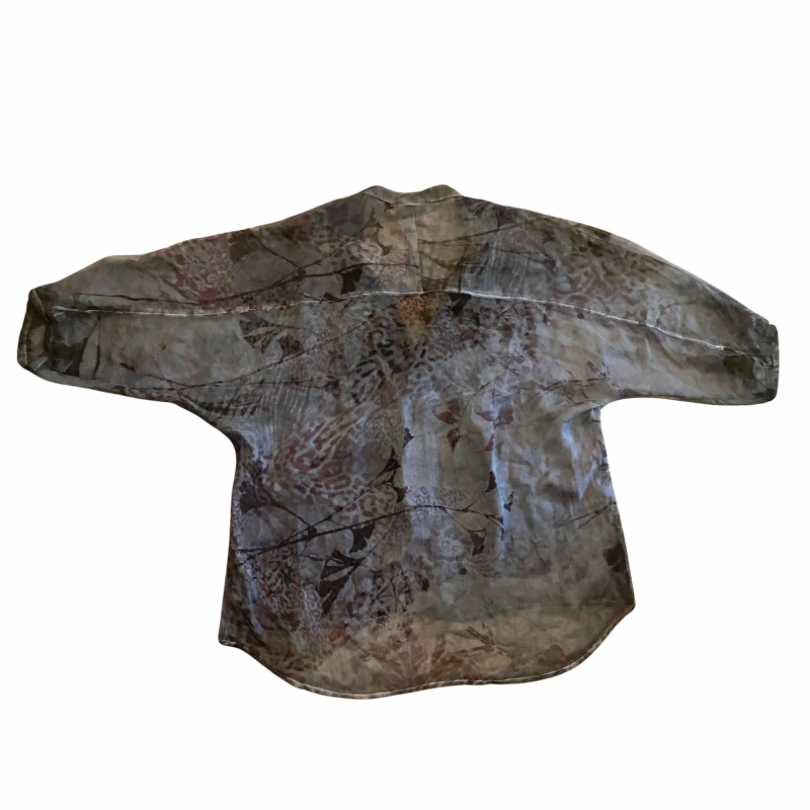 Sheer Grey/Purple Abstract Print Blouse (L)