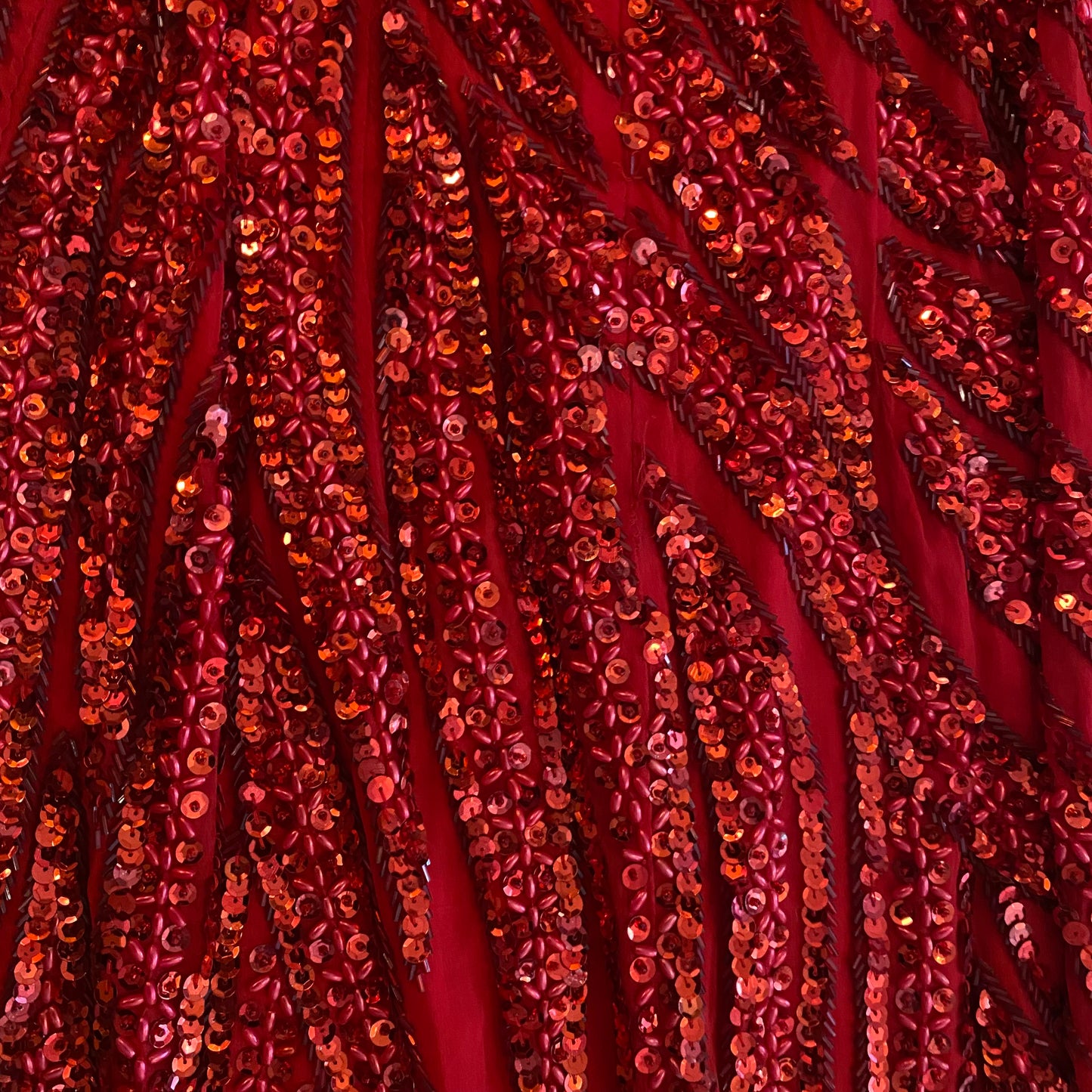 Vintage Handmade 100% Silk Red Bead Sequin Embroidered Halter Top Gown (XXS/XS)
