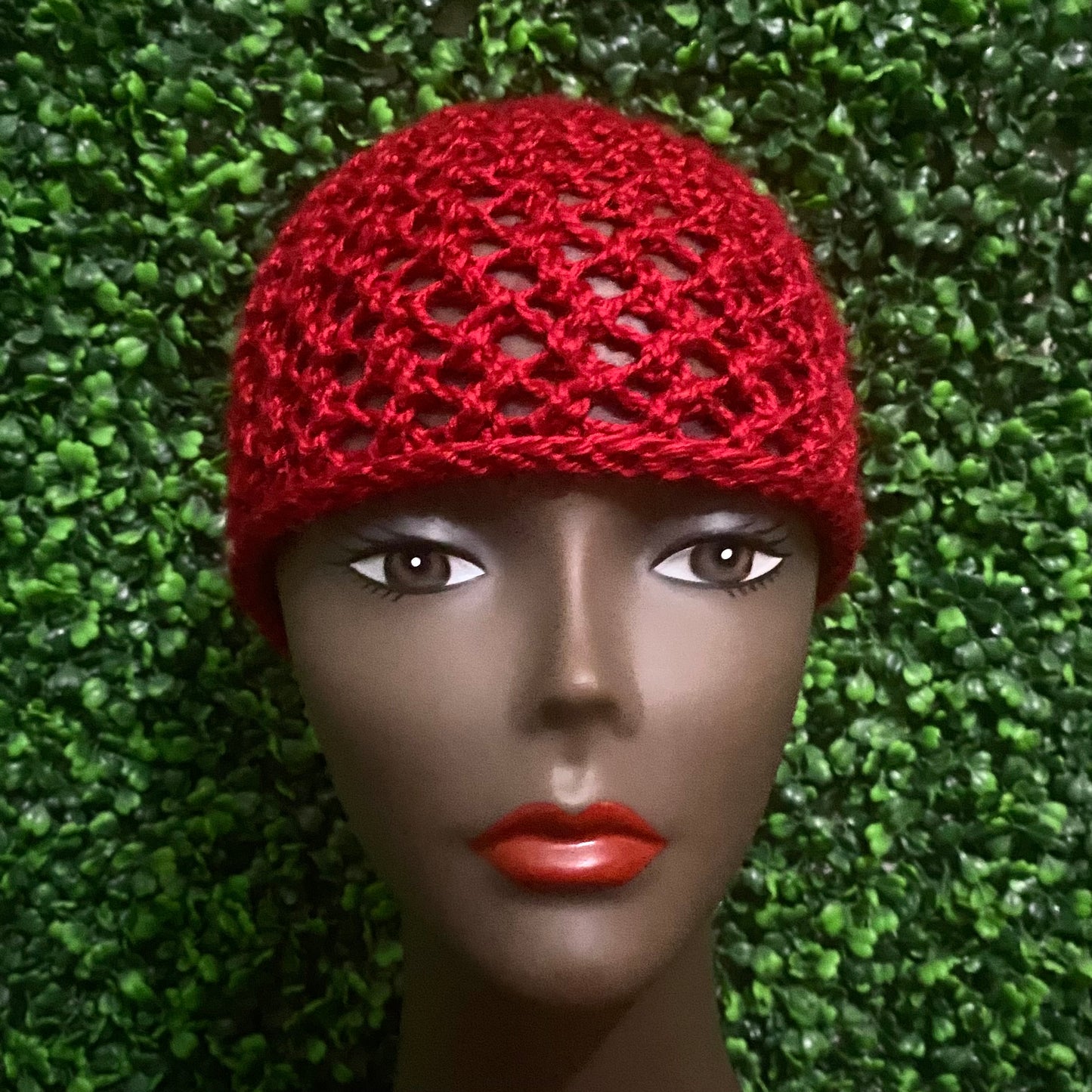 Cherry Red Retro Style Knit Mesh Skull Cap (M/L)