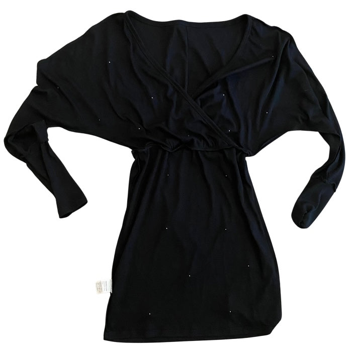 š V-Neck Black Pearl Embellished Dress (S)