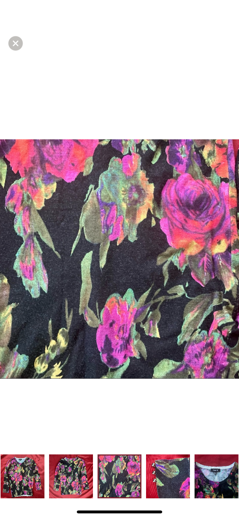 Black & Bright Floral Jungle Cardigan w/ Faux Black Diamond Buttons (S)