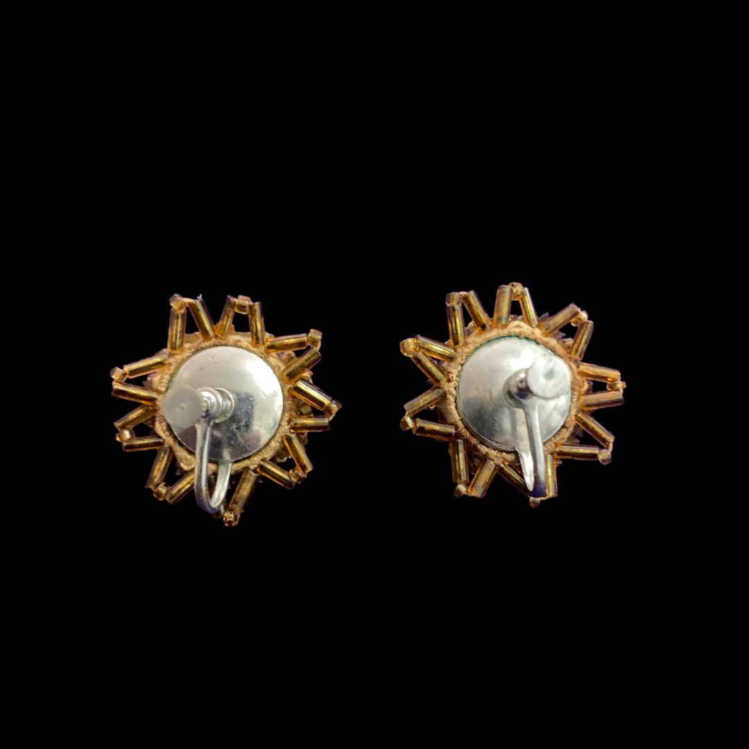 Vintage Golden Star Beaded Sunflower Earrings