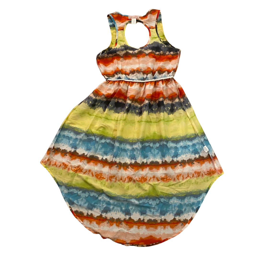 Hi-Low Lime Green/Turquoise/Orange Watercolor Striped Dress (M)