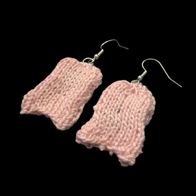 Pastel Pink Minimalist Ghost Earrings | Handknit with Cotton Thread
