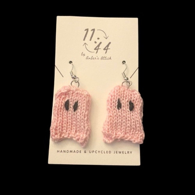 Pastel Pink Minimalist Ghost Earrings | Handknit with Cotton Thread