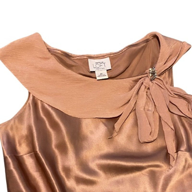 Dusky Rose 100% Silk Sleeveless Blouse with Silver Rhinestone Brooch (6P)