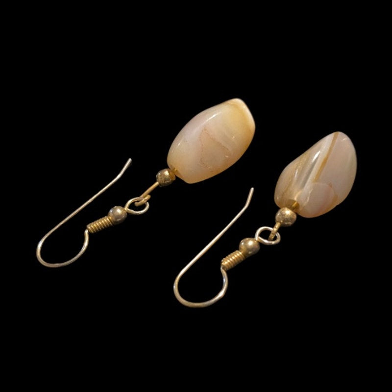 Vintage Natural Banded Agate Bead Drop Earrings