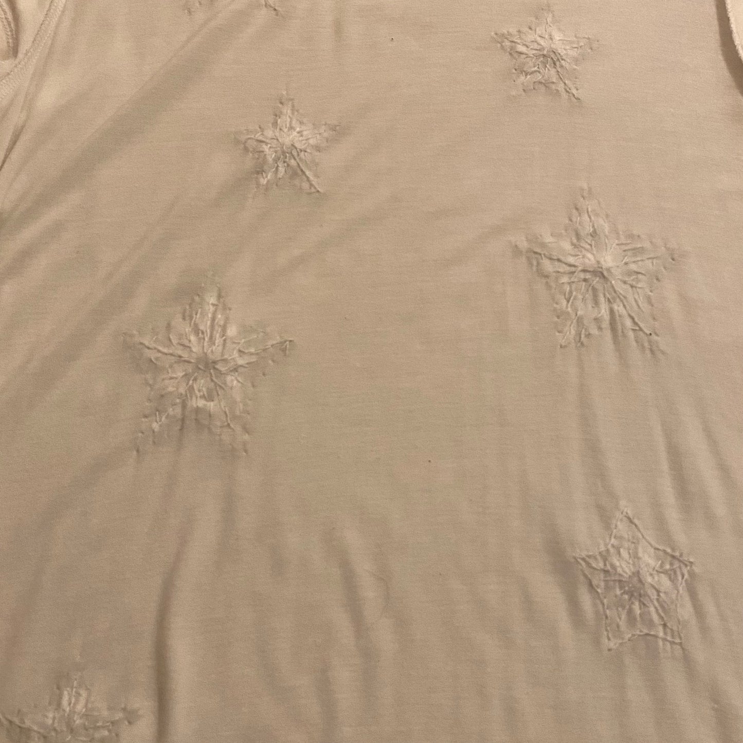 Loose Fitting White & Silver Sequin Embroidered Stars Shirt (M)