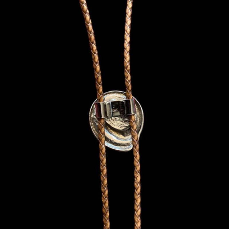 Red & Silver Swirl Camel Brown Leather Cord Bolo Tie