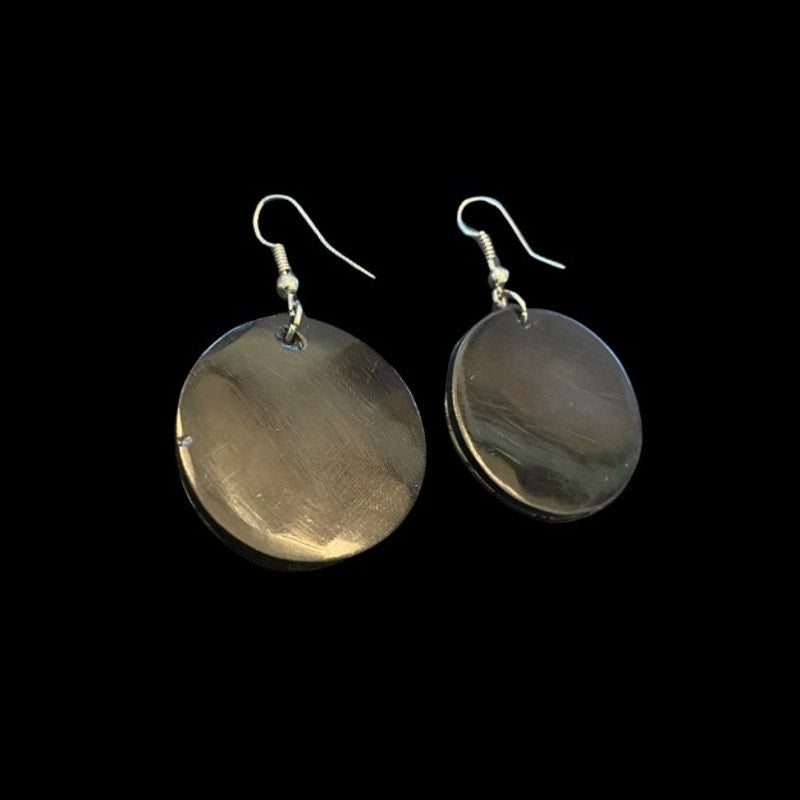 Mother of Pearl & Abalone Shell Mosaic Disc Drop Earrings Black/Rainbow Prism