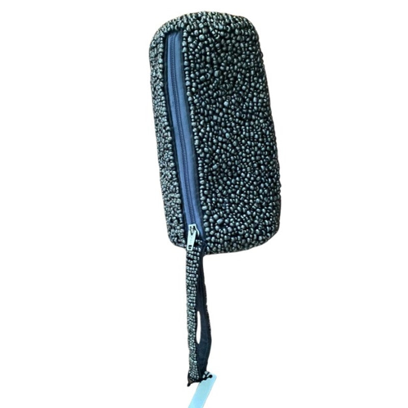 Y2K Small Metallic Pewter Pebble Beaded Wristlet
