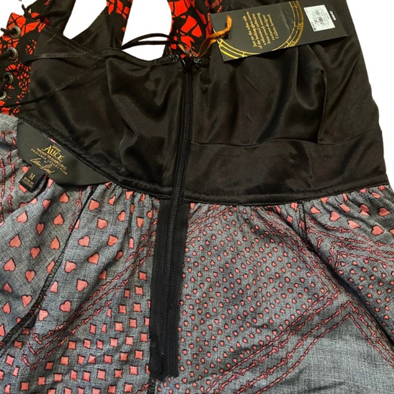 NWT Black & Red Queen of Hearts Alice in Wonderland Handkerchief Hem Tunic Top (M)
