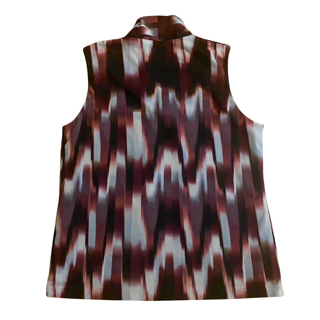 Black, Purple, & Blue Graphic Print Tie-Front Sleeveless Blouse (L)