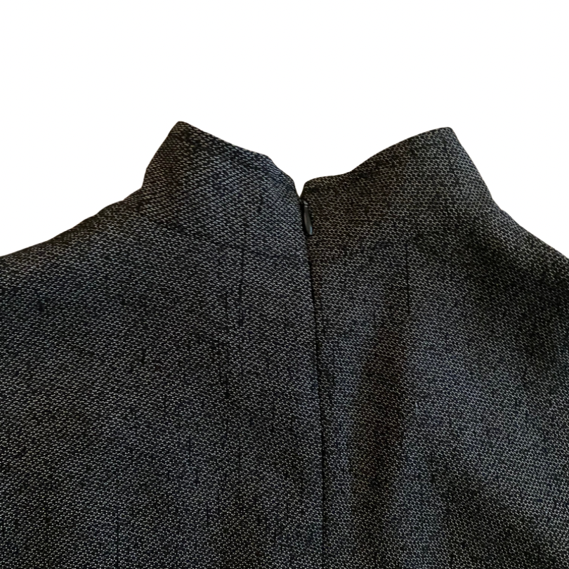 80’s Black/Grey Cheongsam Style Long Sleeve Vegan Wool Dress (M/L)