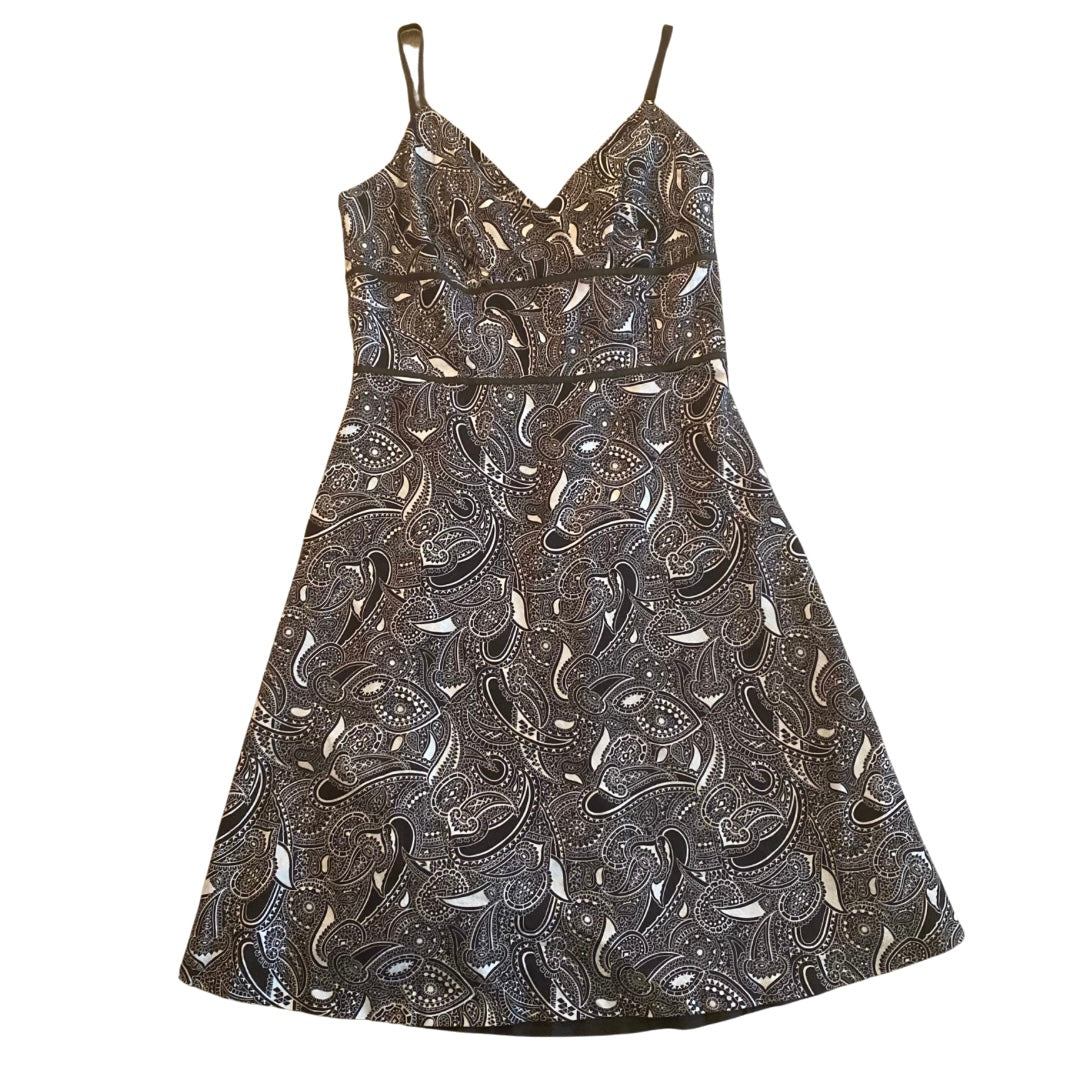 Dark Chocolate Brown & White Paisley Cotton A-Line Spaghetti Strap Dress (8P)