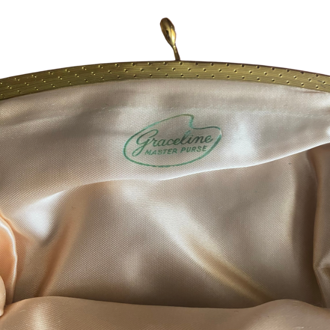 Vintage 1940’s-50’s Black Velvet/Gold Evening Bag with Pastel Pink Lining