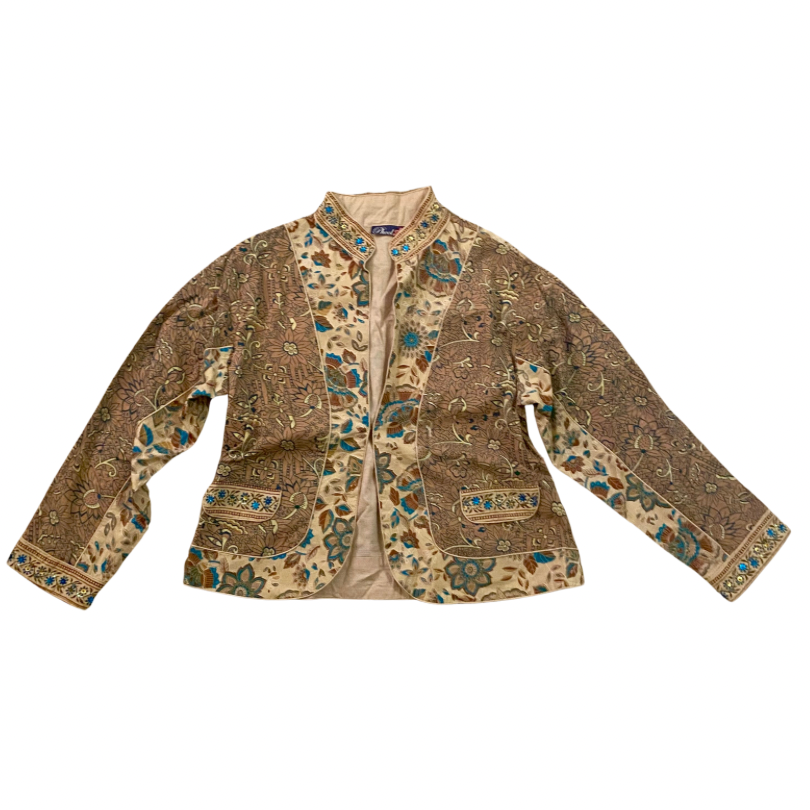 90’s Beige/ Taupe/Blue Floral Sequin Embellished Jacket (L)