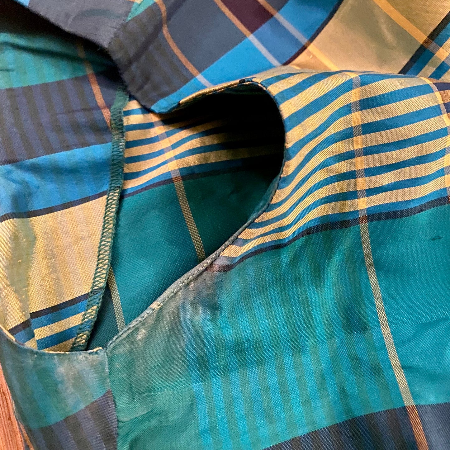 đź”” Vintage Silk Green Plaid Sheath Dress (8)