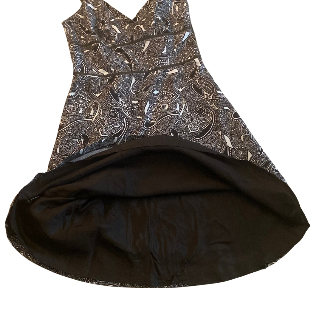Dark Chocolate Brown & White Paisley Cotton A-Line Spaghetti Strap Dress (8P)