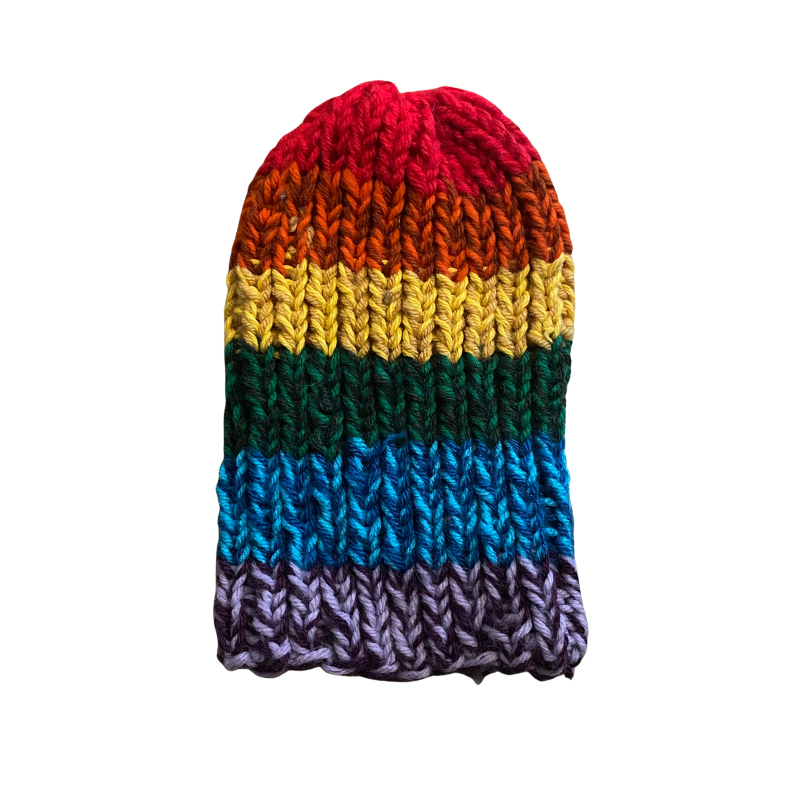 Rainbow Connection Ribbed Handknit Beanie (M)