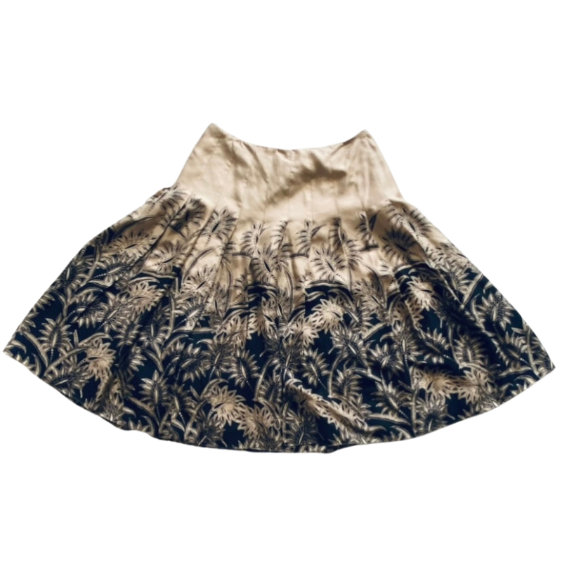 100% Silk Black & Tan Foliage-Patterned Circle Skirt (10)