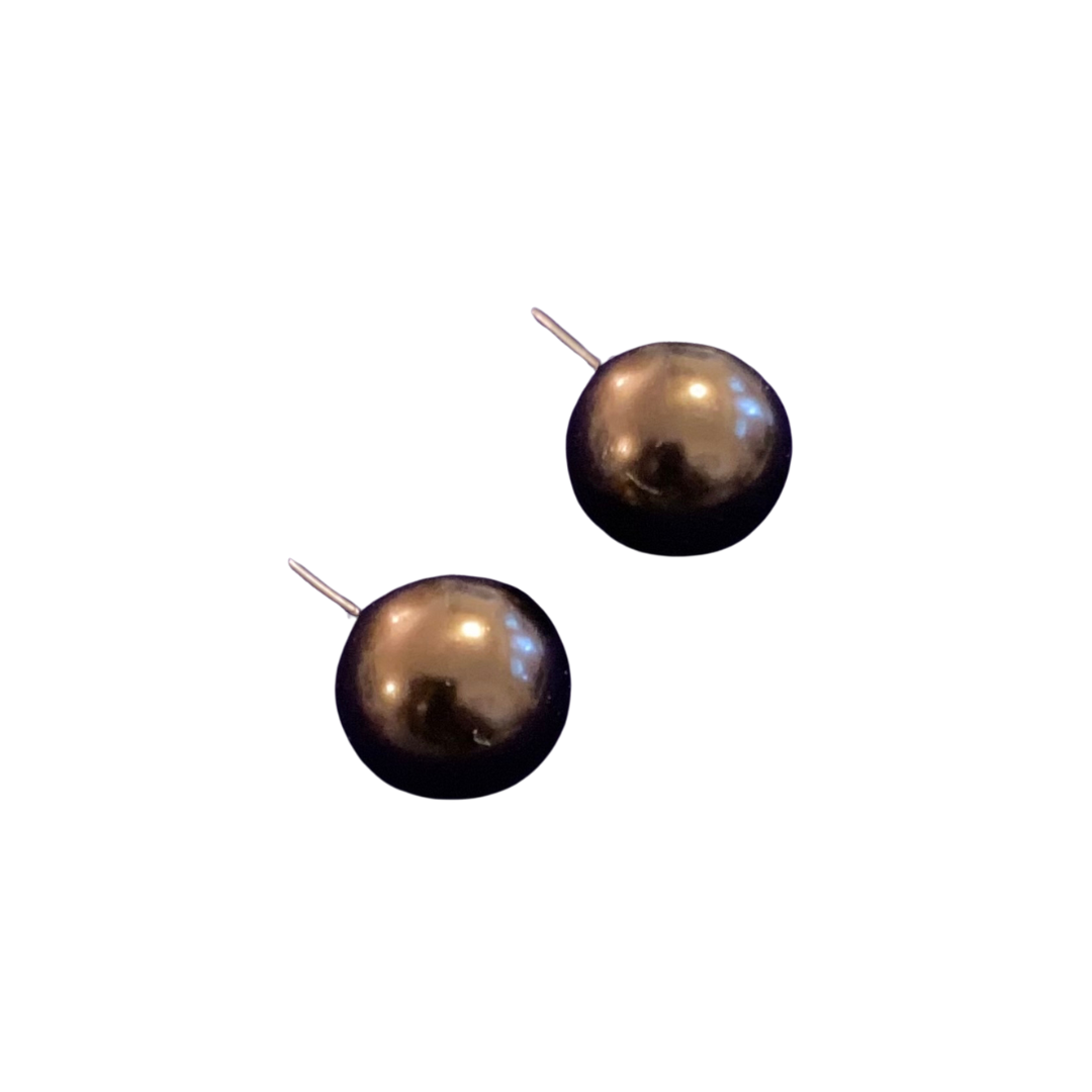 Vintage Mock Tahitian Black Pearl Stud Earrings