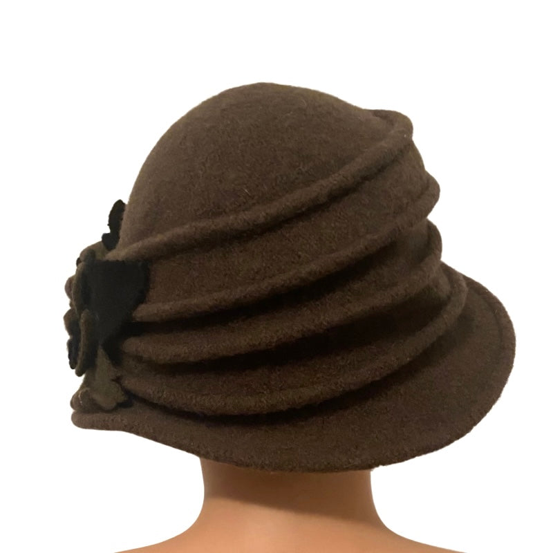 π 1920βs Style Wool Army Green/Black Flower Cloche Hat (57 cm)