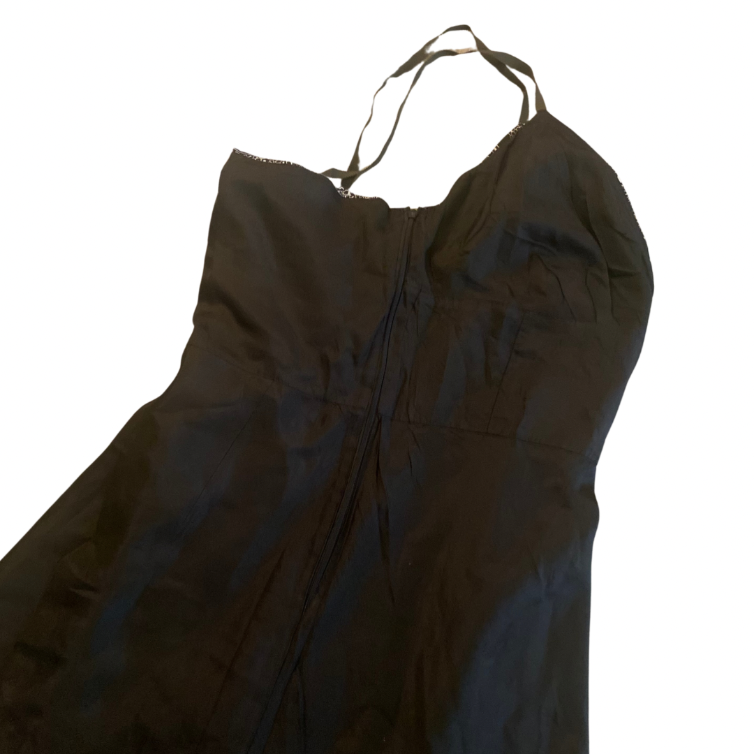 Dark Chocolate Brown & White Paisley Cotton A-Line Spaghetti Strap Dress (8P)