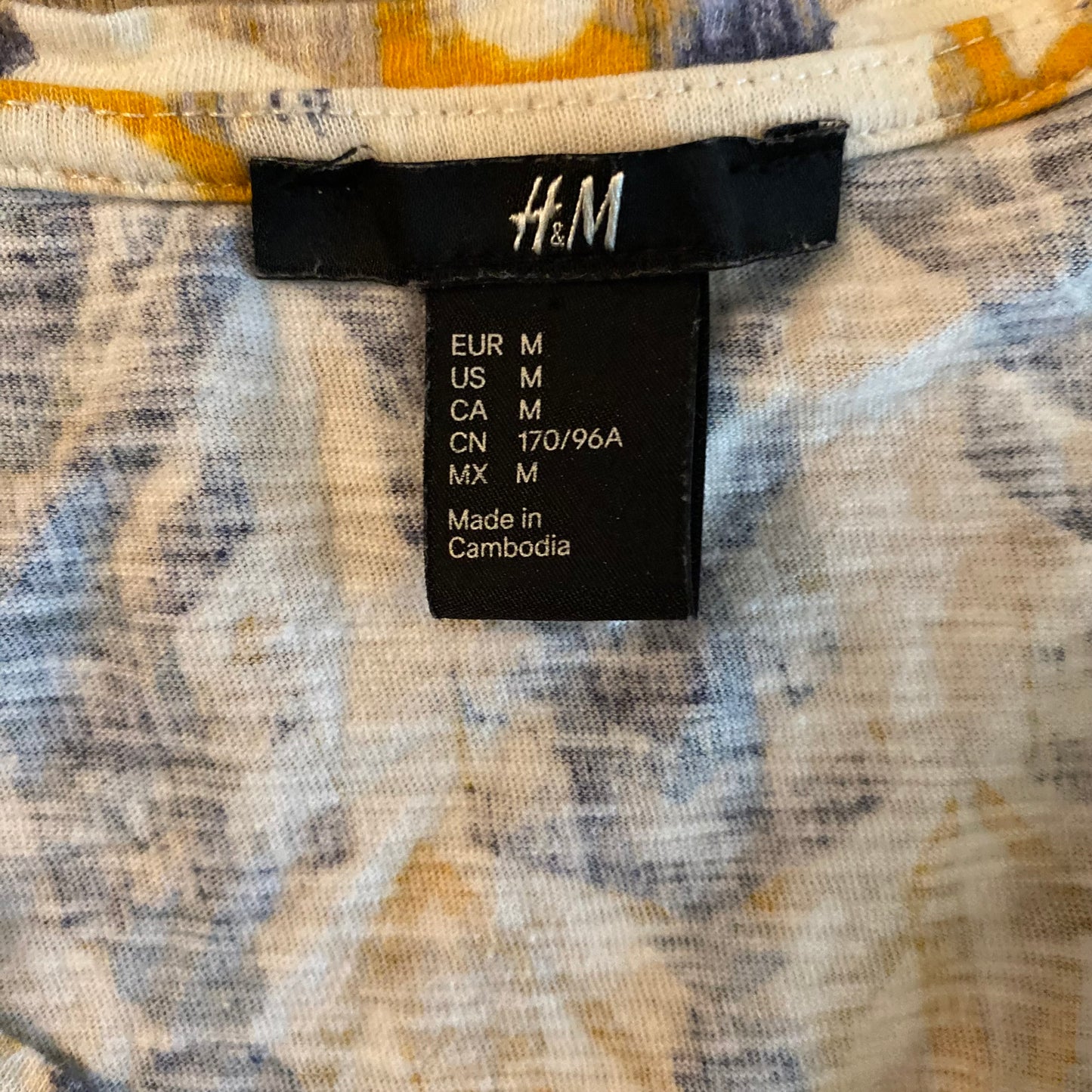 Sleeveless Yellow, Cream, & Blue Dyed Print Cotton Maxi Dress (M)