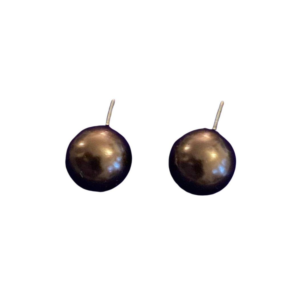 Vintage Mock Tahitian Black Pearl Stud Earrings