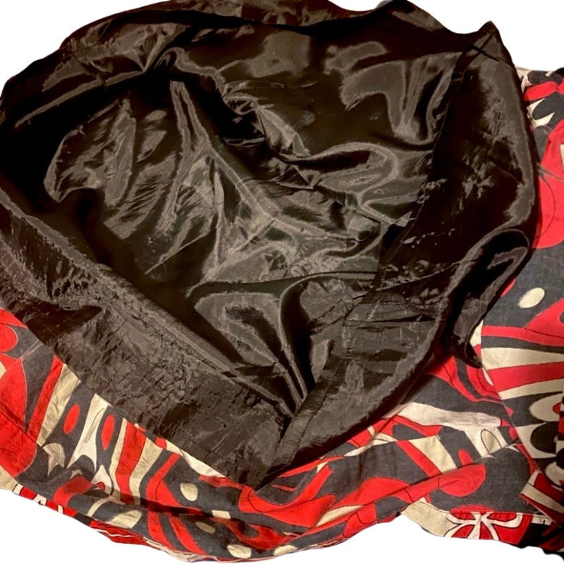 🔔 100% Cotton Red/ Black/White Retro Groovy Floral Circle Midi Skirt w/ Sash (L)