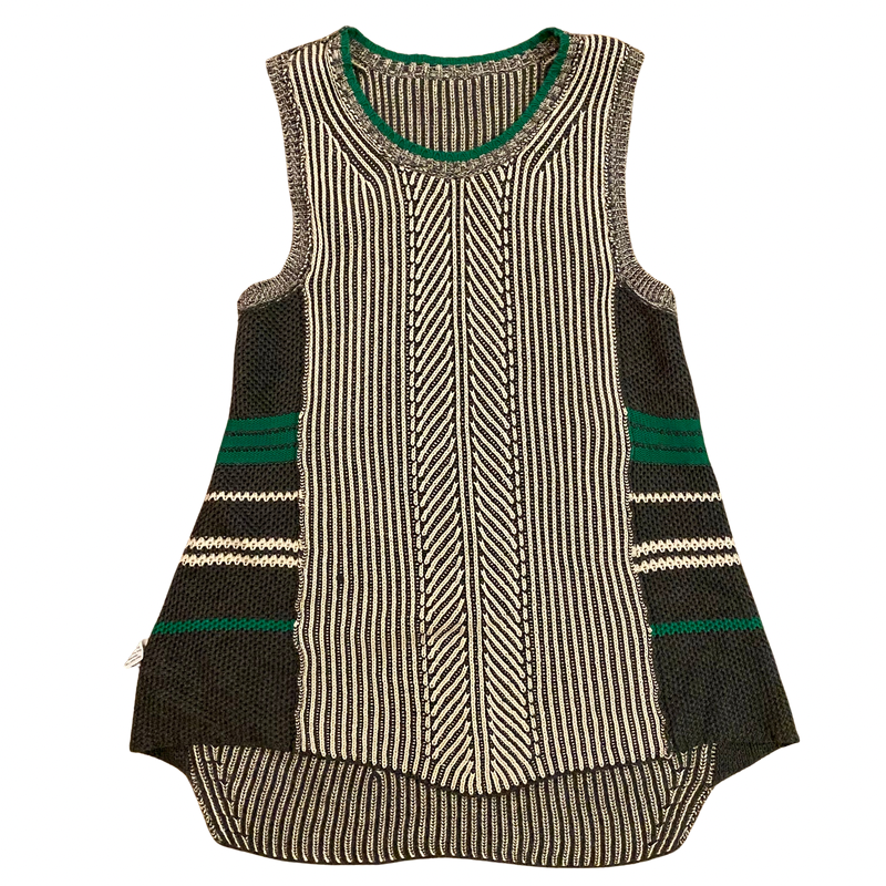 đź”” CAbi Green/Grey/White Trident Knit Sleeveless Sweater Vest Tunic (L)
