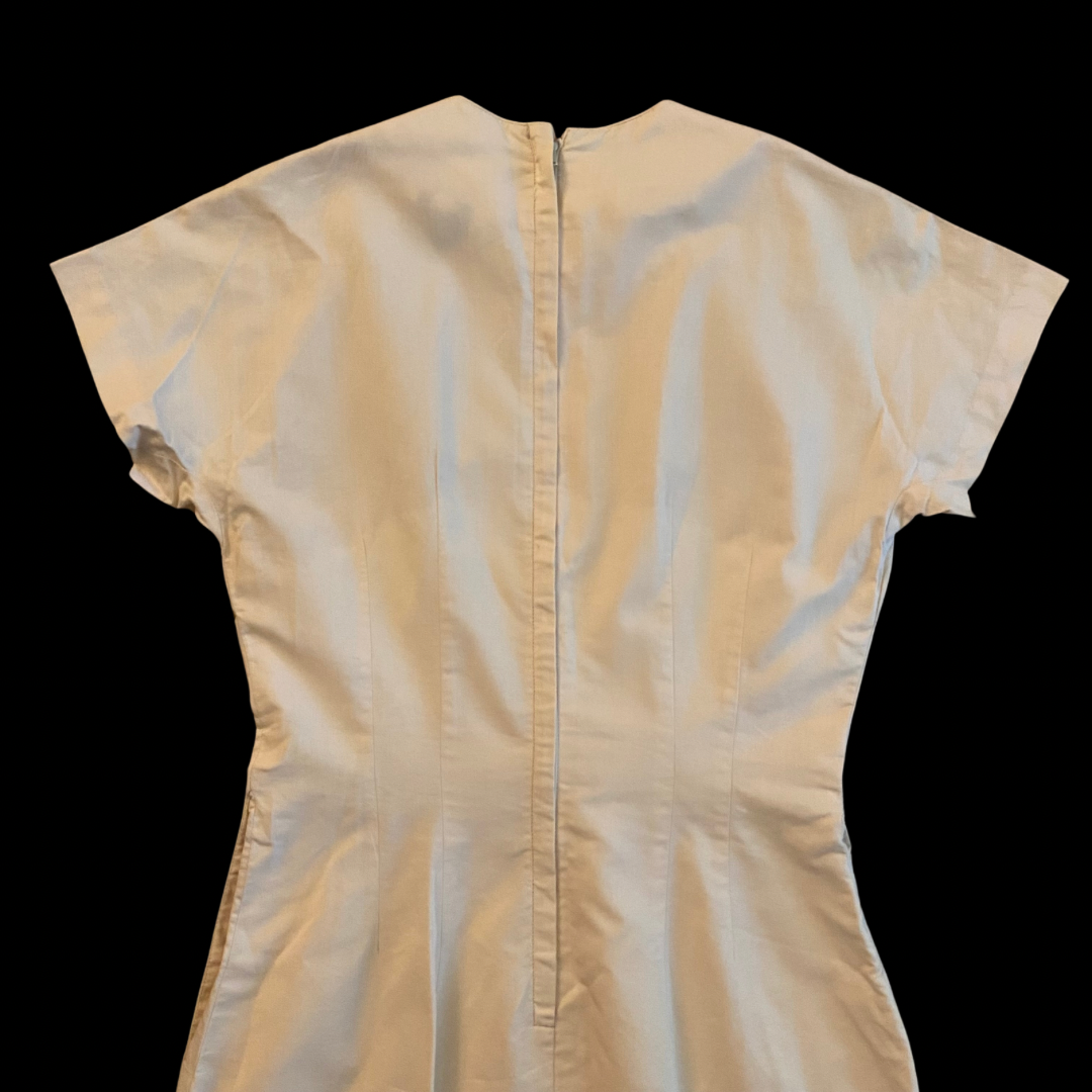 Vintage Beige and White Lace Panel Wiggle Dress with Bow (S)