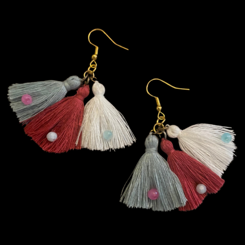 Upcycled Cotton Tassel Earrings • Trans Pride Colorway!