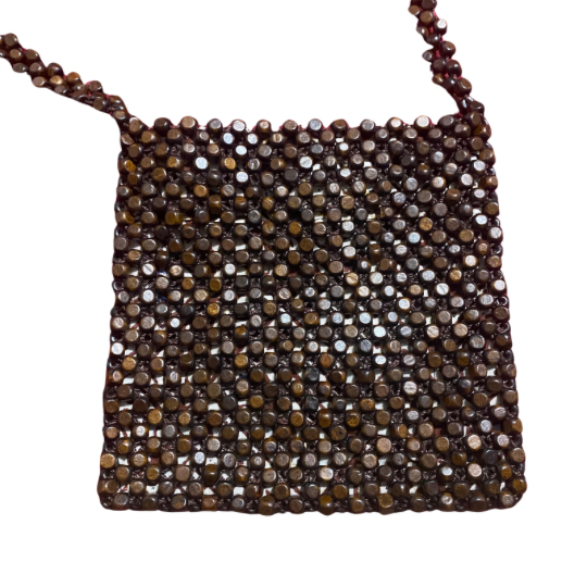 New With Tags - Brown Wood Beaded Square Shoulder Bag