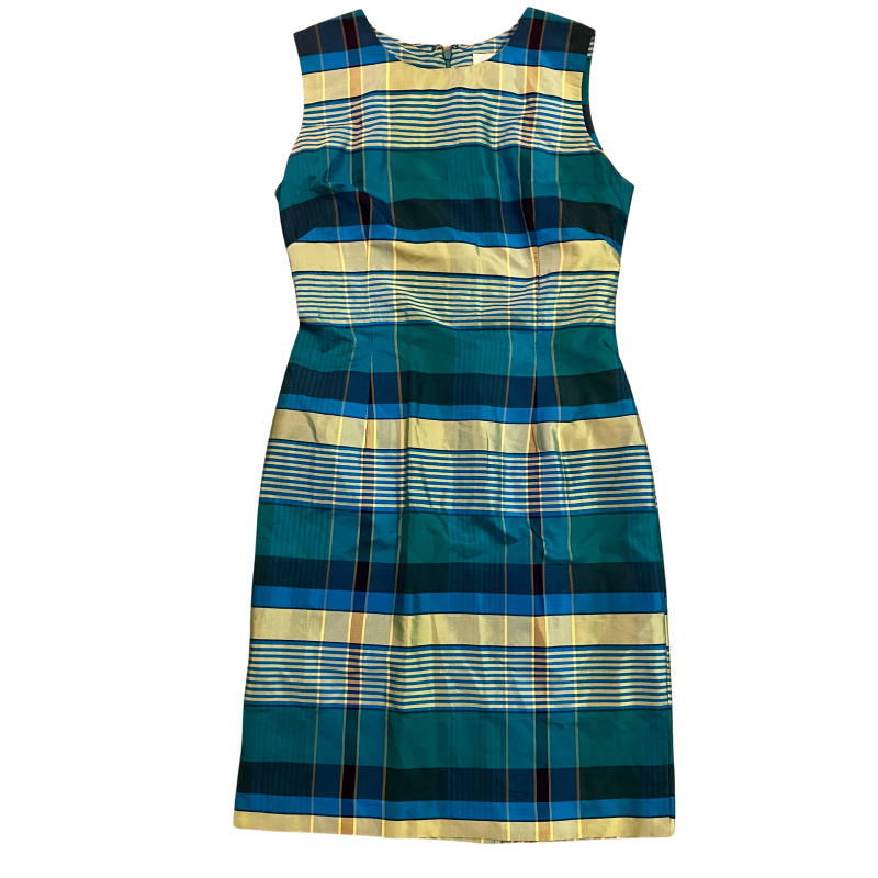 đź”” Vintage Silk Green Plaid Sheath Dress (8)
