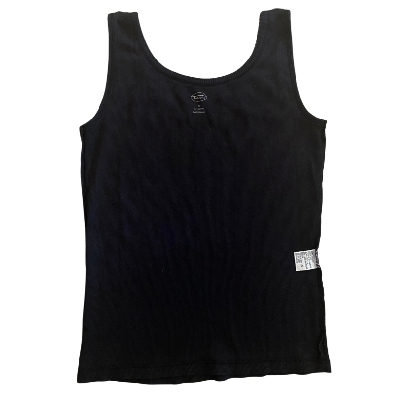 Y2K Embellished Silver & Black Ribbed Cotton Tank Top (S)