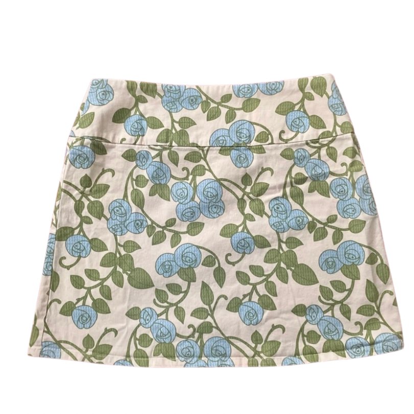 Blue Roses Leaves & Vines Floral Cotton Pencil Skirt (12)