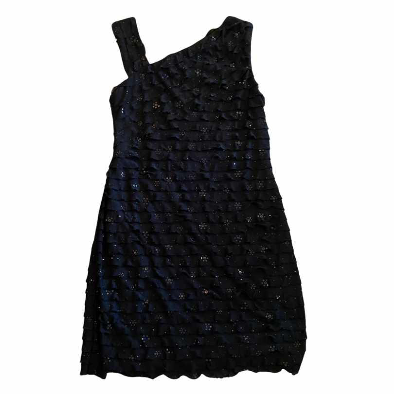 NWT Black & Silver Sequin Ruffle Cocktail Dress (14)