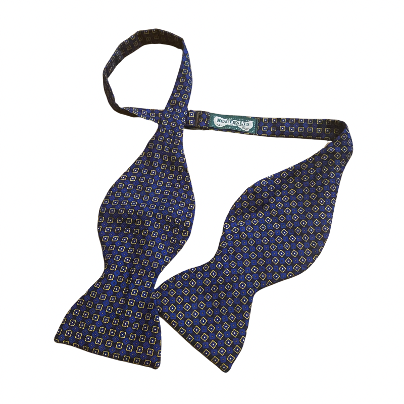 Geometric Print Royal Blue & Yellow Silk Self-Tie Bow Tie