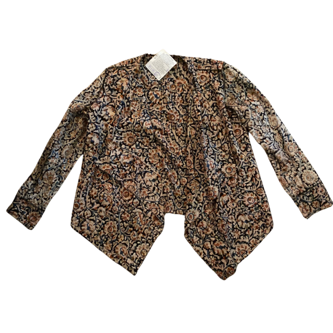 New With Tags Sepia/Orange/Blue Dyed Cotton Waterfall Cardigan (M)