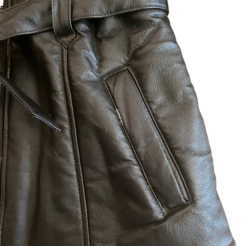 Vintage Wilson’s Chocolate Brown Leather Faux Fur Lined Coat (XL)