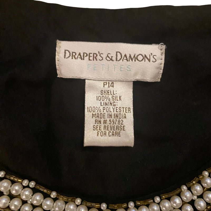 🔔 Vintage Women’s Black, Pearl & Bead-Embroidered Black Silk Sleeveless Top (14P)