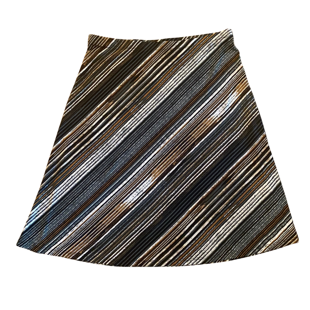 Navy, Brown, and White Diagonal Striped A-Line Skirt (M)