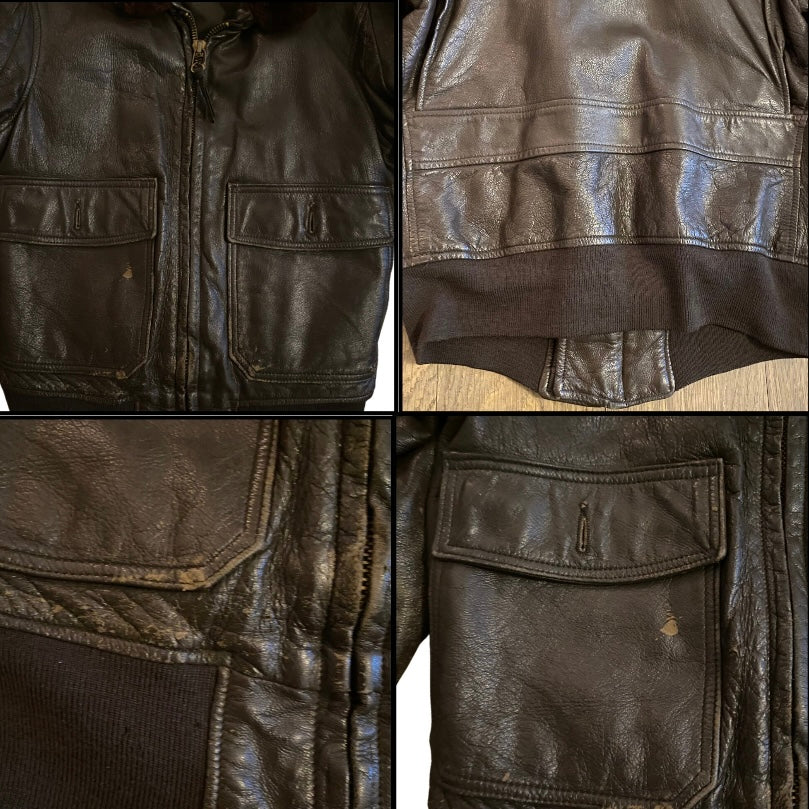 *RARE VINTAGE* 1960s USN Men’s Type G-1 Chocolate Brown Leather Flight Jacket with Fur Collar (36)