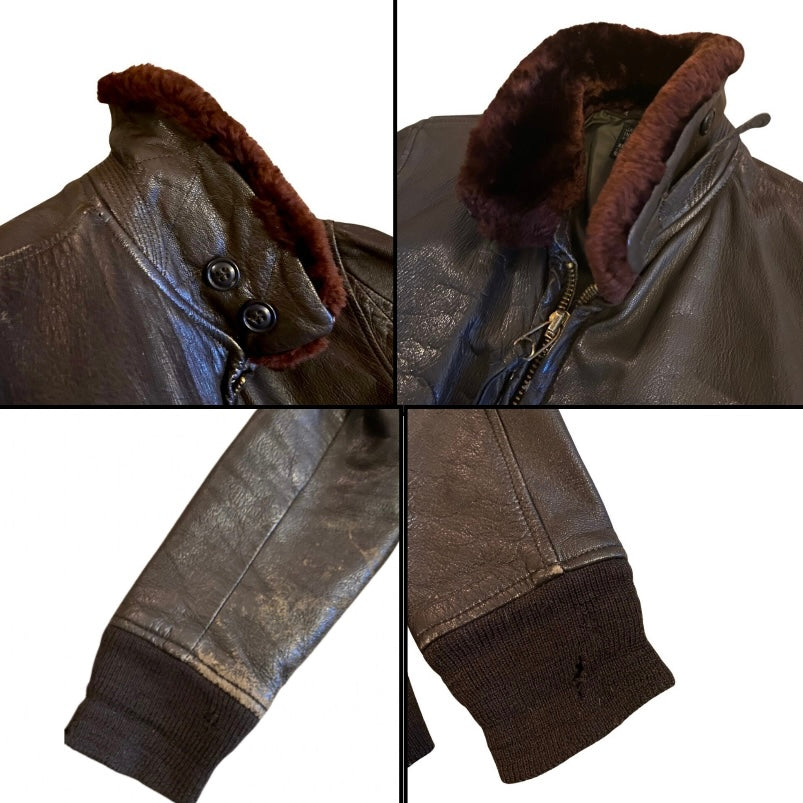 *RARE VINTAGE* 1960s USN Men’s Type G-1 Chocolate Brown Leather Flight Jacket with Fur Collar (36)