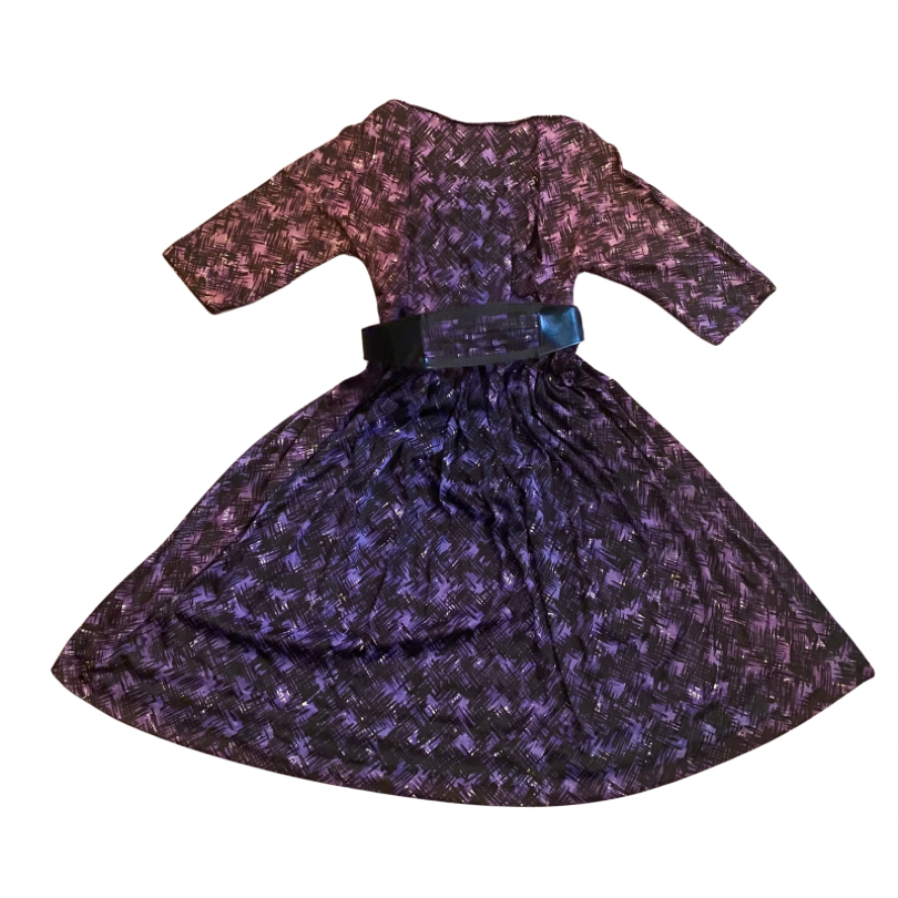 Vintage Ombré Purple Crosshatch Pattern Dress with Matching Belt (XS/S)