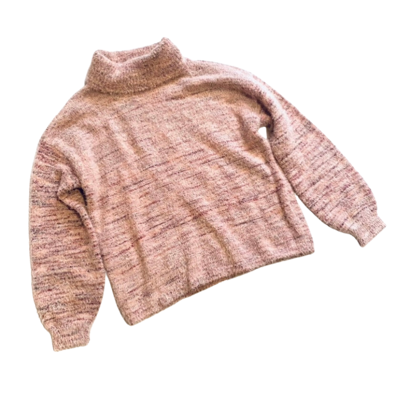 Classic Pastel Pink Knit Turtleneck Sweater (XXL)