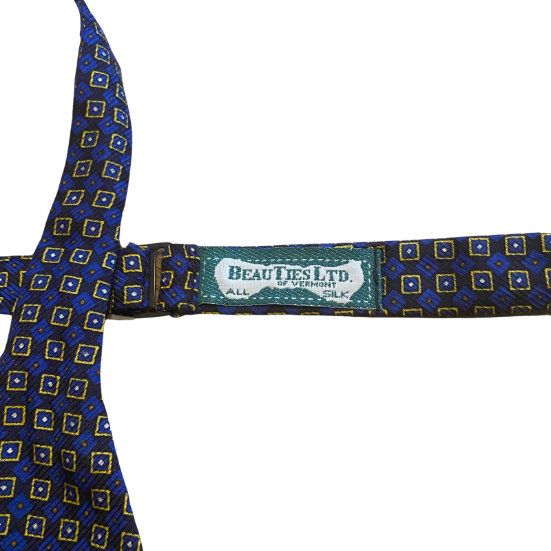 Geometric Print Royal Blue & Yellow Silk Self-Tie Bow Tie